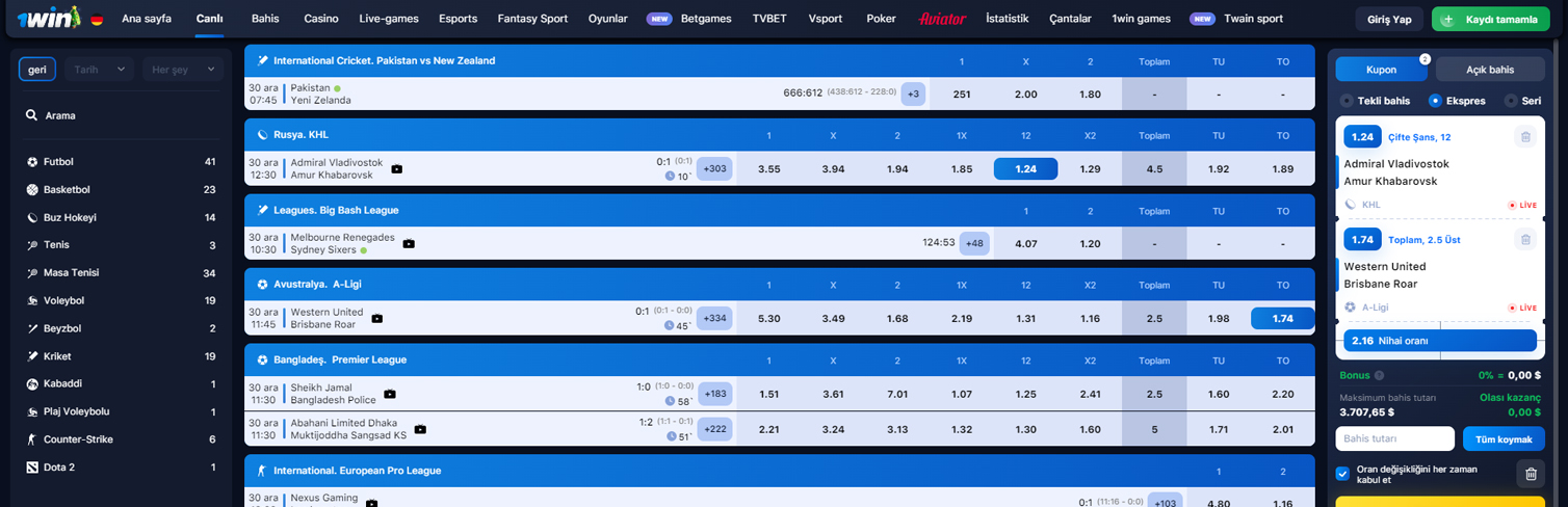 1win spor bahisleri